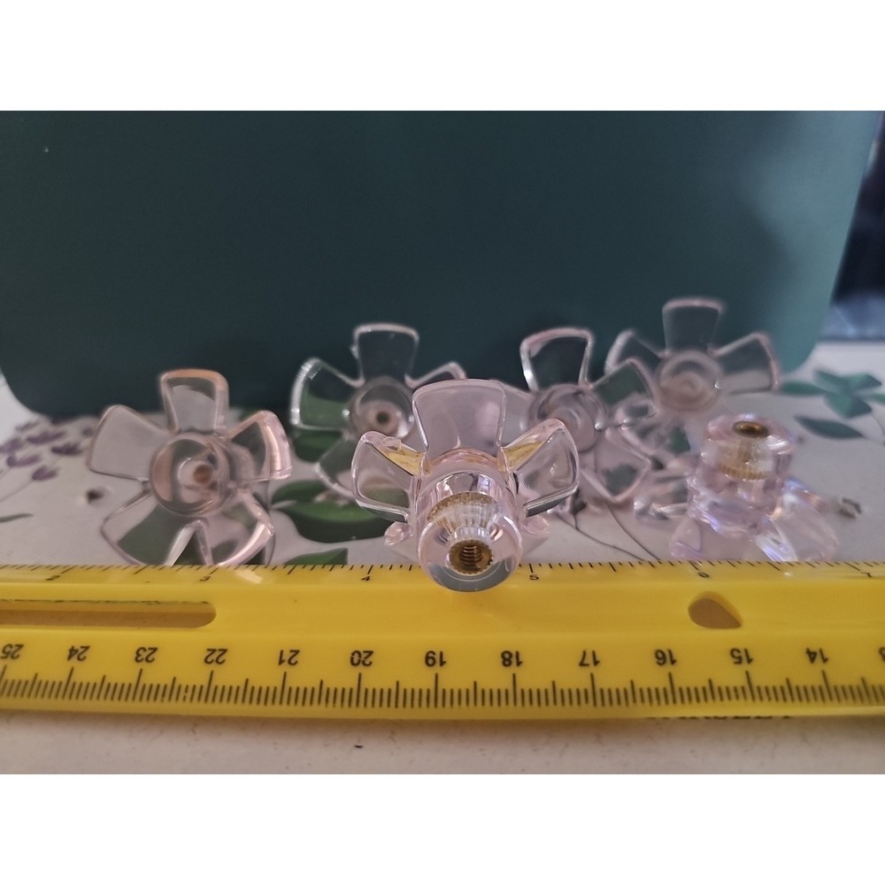 6  Pink Lucite 5 leaf Flower Draw Pulls 2 .5"